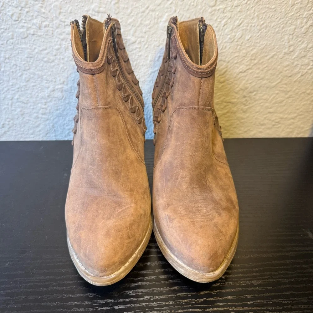 Musse & Cloud Athya Western Boots Brown Leather Ankle Booties Boho Womens Size 6